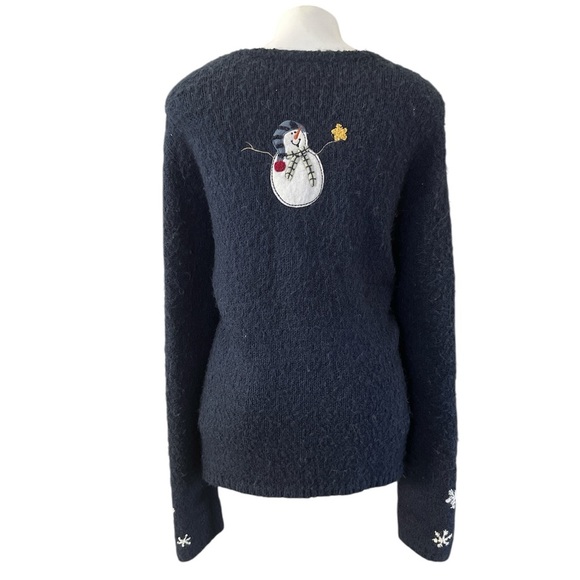 Croft & Barrow Vintage Christmas Cardigan Sweater Snowman Navy L - Picture 4 of 10